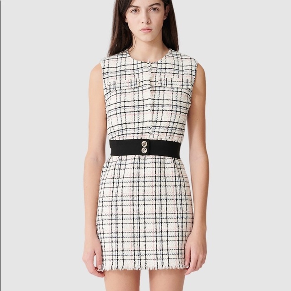 Maje Rianey Cotton Blend Tweed Sleeveless Dress